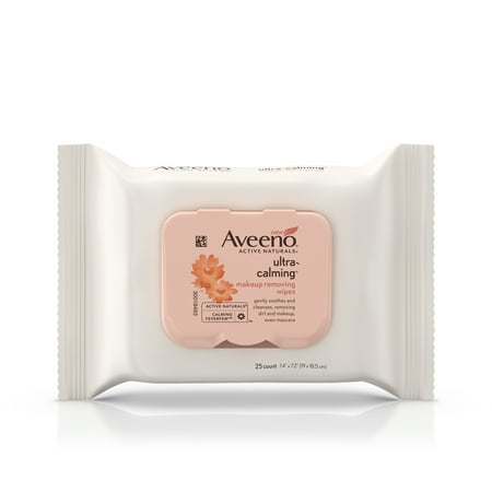 Aveeno Ultra-Calming Sensitive Skin Makeup Removing Wipes, 25 Count
