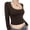 Dark Brown, variant on Yunliwuli Women Lace Trim Short T-Shirts U-Neck Long Sleeve Shirts Spring Fall Slim Fit Tops Streetwear