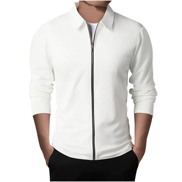 RXIRUCGD Men's Solid Color Design With Zippered Pockets Long Sleeved Hooded Casual Jacket, White, Size: XL