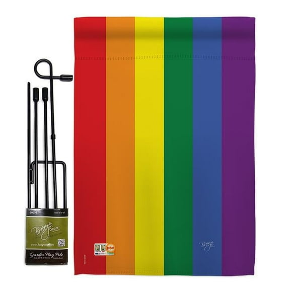 Breeze Decor BD-ST-GS-115100-IP-BO-D-US15-BD 13 x 18.5 in. Rainbow Inspirational Support Impressions Decorative Vertical Double Sided Garden Flag Set with Banner Pole