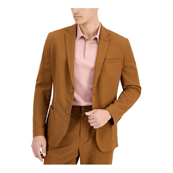 Alfani Sport Coat Mens Large 40-42R Timber Brown Classic-Fit Textured Seersucker