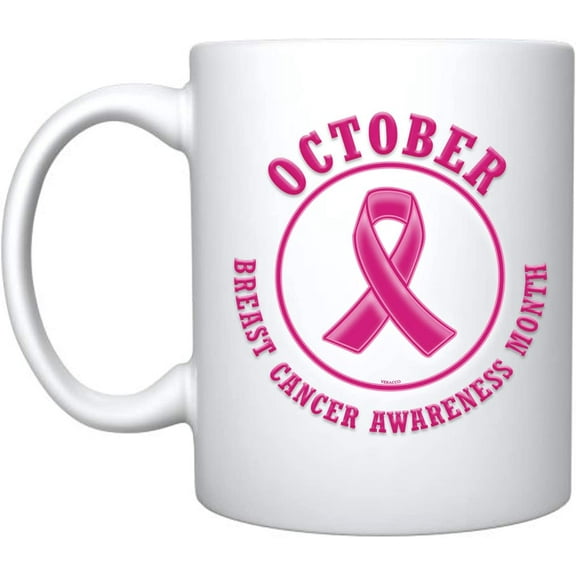 October Breast Cancer Awareness Month Cancer Awareness Pink Ribbon Ceramic Coffee Mug Motivational Inspirational Uplifting Funny Gift Cancer Gifts For Women Chemo Survivor (White, Ceramic)
