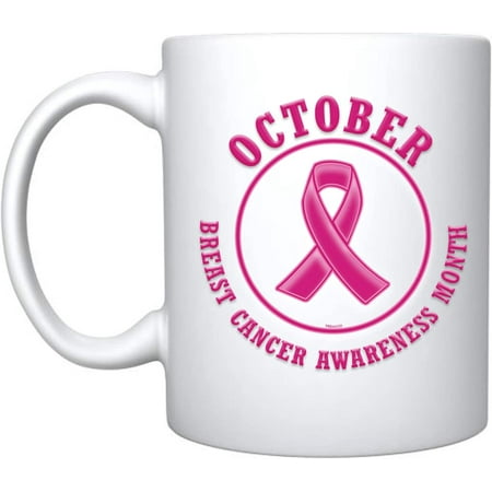 

October Breast Cancer Awareness Month Cancer Awareness Pink Ribbon Ceramic Coffee Mug Motivational Inspirational Uplifting Funny Gift Cancer Gifts For Women Chemo Survivor (White Ceramic)