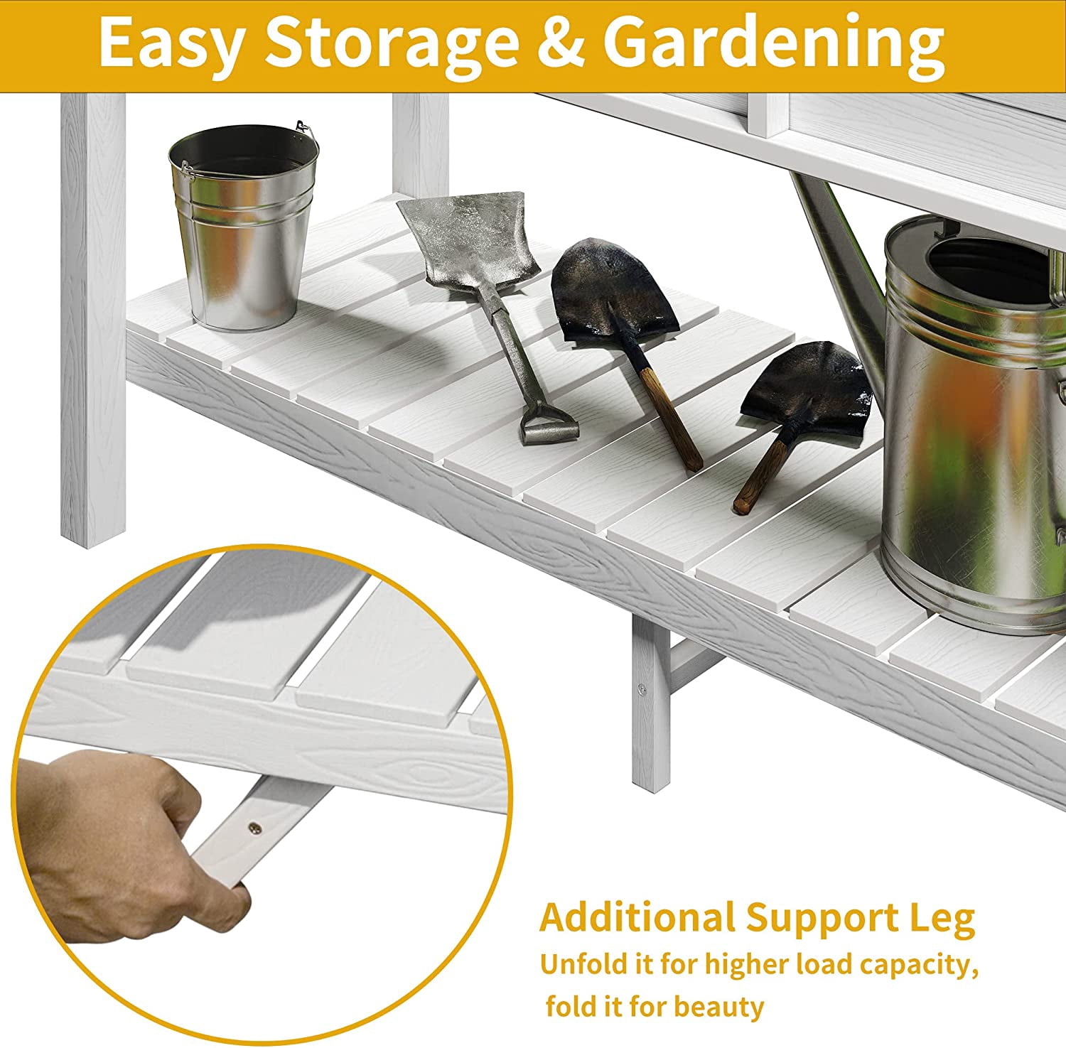 Dextrus 48in Poly Wood Raised Garden Bed With Storage Shelf - White