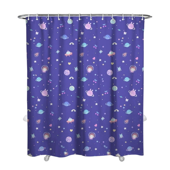 Space Galaxy Shower Curtain, Astronaut Planet Starry Night Cosmos Outer Space Celestial Bathroom Decor 72x84 Inch Waterproof Polyester Fabric with 12 Hooks