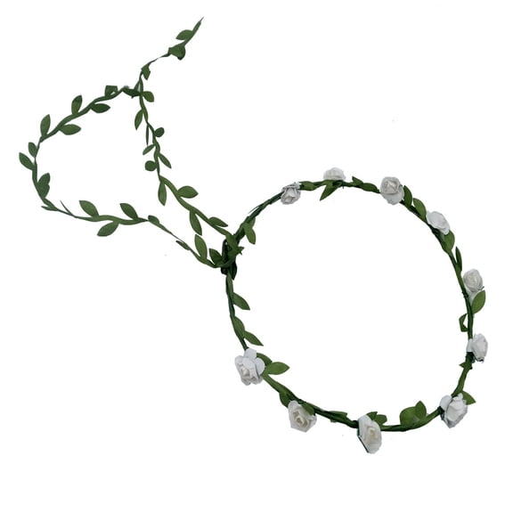 GOBWCOT Flower Headband Garland, Bohemian Style Wedding Bridal Headpiece, White Rose Garland (3 Pieces)