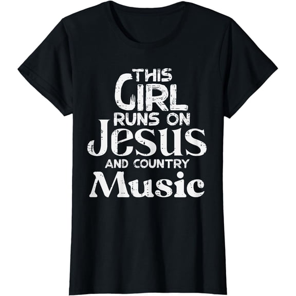 This Girl Runs On Jesus Country Music Christian Girls Women T-Shirt Black 2X-Large