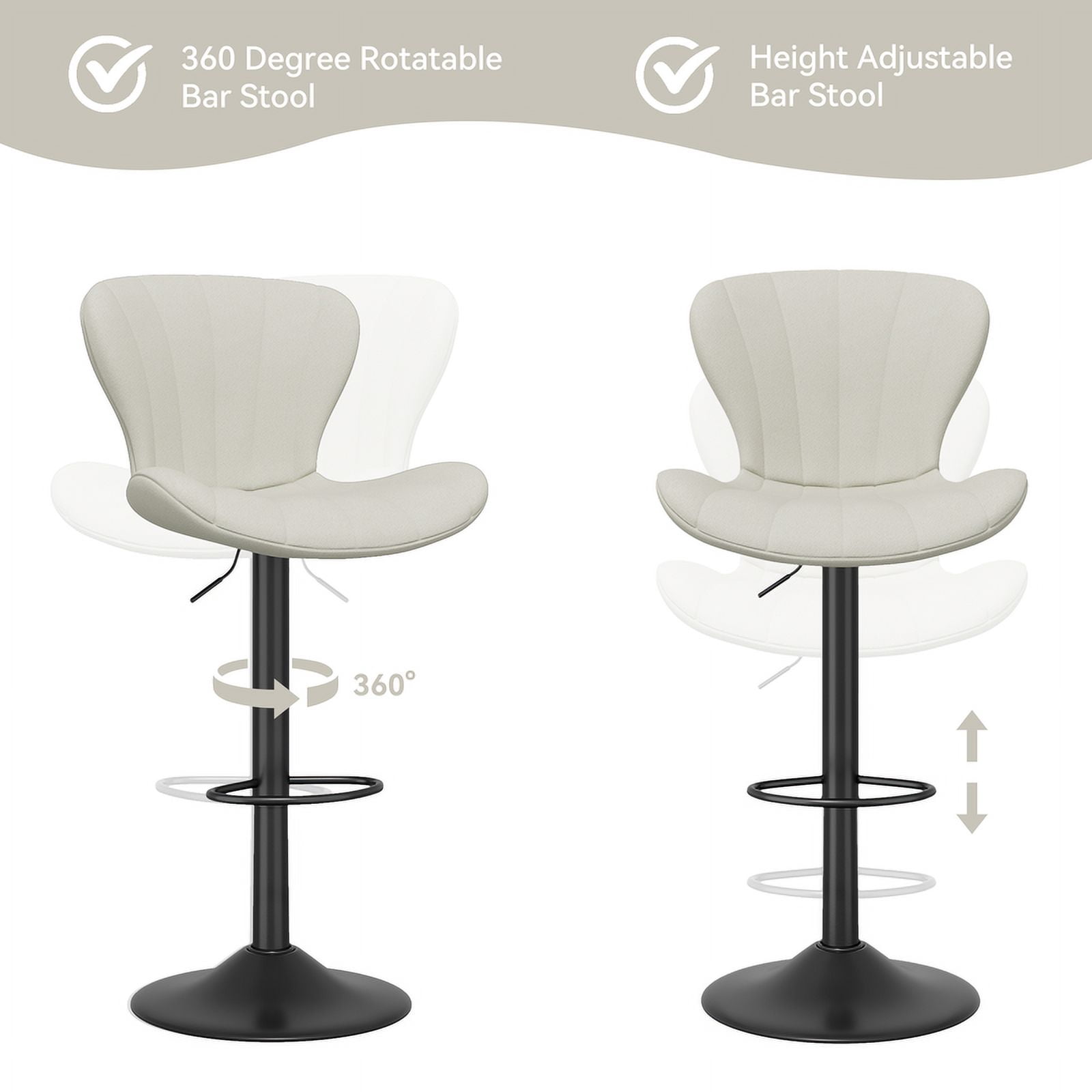 Hawsaiy Modern Swivel Bar Stools Set of 4, Faux Leather Upholstered Counter Height Bar Chairs, Waterproof Barstools for Kitchen Island & Home Bar,Beige