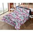 thumbnail image 4 of Ambesonne Exotic Fitted & Flat Sheet with Shams 4 Pcs Set, Monstera Leaves Ethnic Bird, Full, Magenta Cadet Blue Plum, 4 of 5