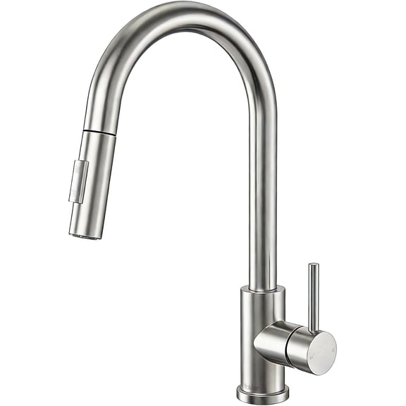 Mikhai Kitchen Faucets with Pull Down Sprayer, Brushed Nickel, High Arc Single Handle Classic Stainless Steel Sink Faucet 1 Hole, Suitable for Farmhouse Camper Laundry Rv Bar, White