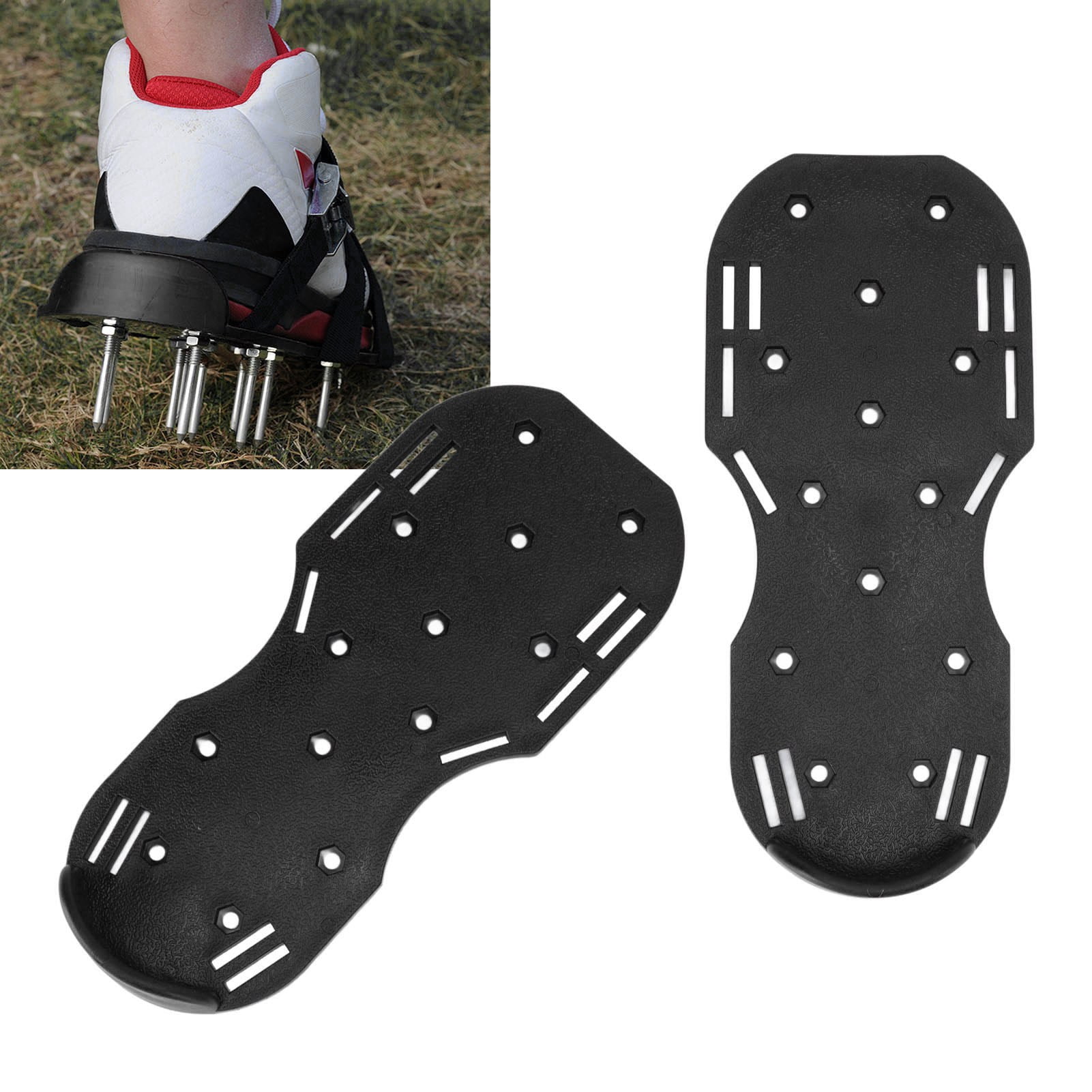 Yajisi Manual Lawn Aerator Shoes 11.6 Inches / 29.5 CM Walking Scarifier Grass Spike Sandals With Heavy Duty Metal Buckle Straps For Yard Gardening Soil Aeration And Turf Revitalization Black