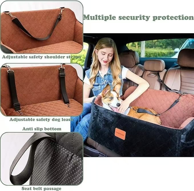Lealchum Large Dog Car Seat,Memory Foam Cushion Car Seat for 2 Small Dogs,Medium dog car seat(Black)