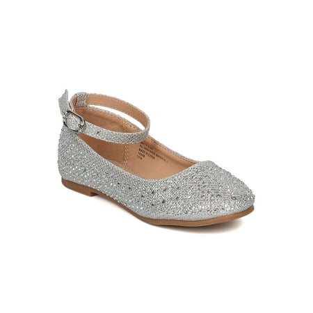 New Girl Little Angel Britt-936D Glitter PU Rhinestone Ankle Strap Ballet Flat