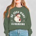 thumbnail image 2 of Women Christmas Sweatshirts Santa He Sees What You've Been Reading Print Sweatshirt Trendy Long Sleeve Crewneck Pullovers Gifts, 2 of 6