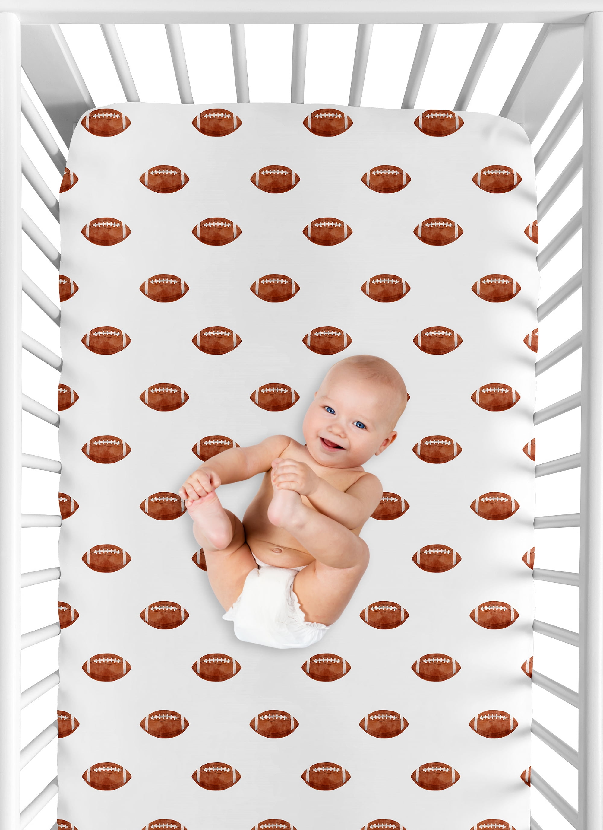 Sweet Jojo Designs Watercolor Sports Theme Brown and White Fitted Crib Sheet