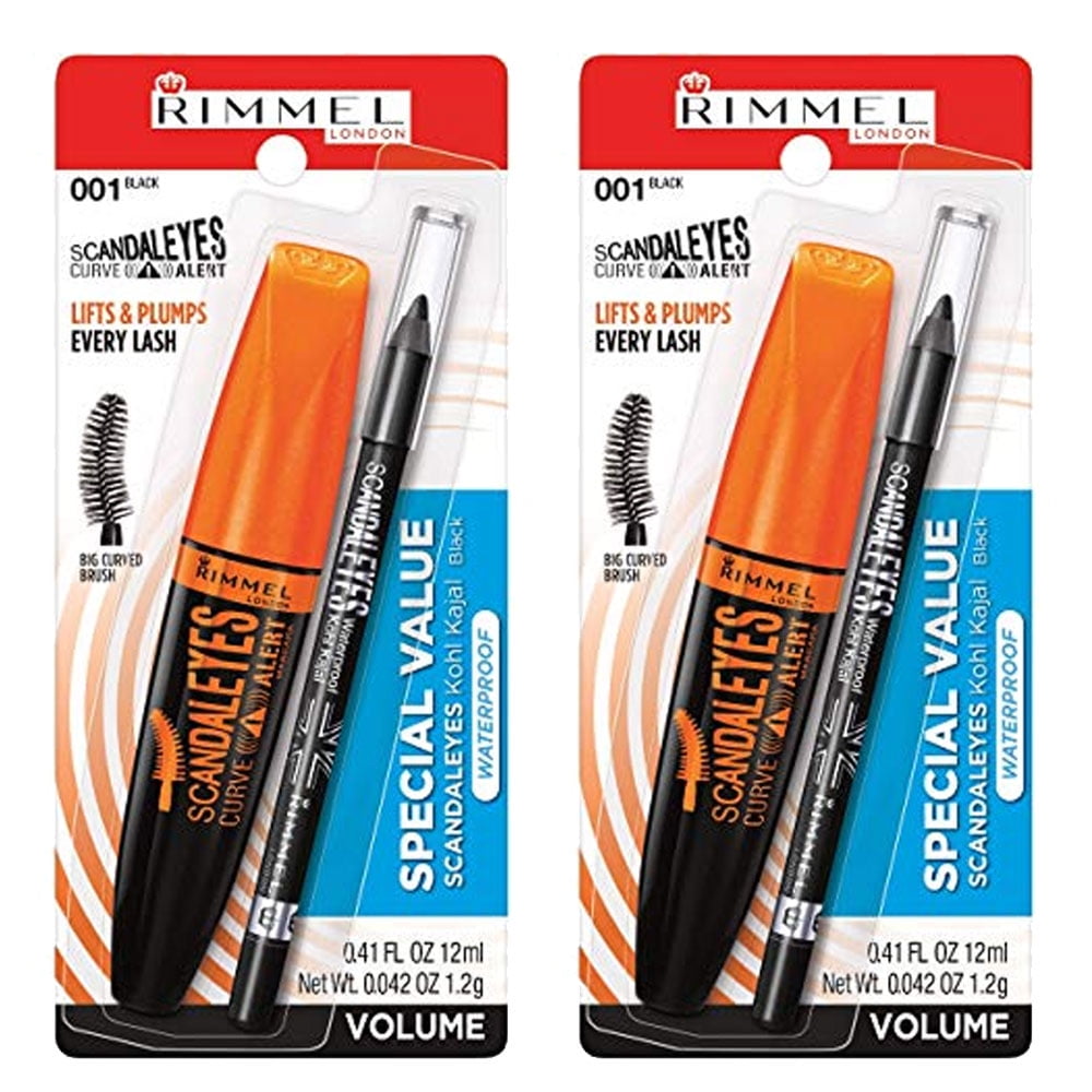 (2 Pack) Rimmel ScandalEyes Curve Alert Mascara with ScandalEyes Waterproof Kohl Kajal Liner 0.41 Oz