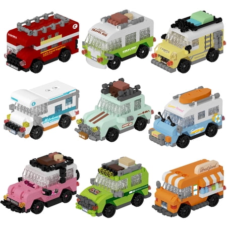 HZLKADAQ Mini Building Blocks Cars Set 9PCS Cute Camper Van & Off-Road Vehicle Models STEM Construction Toy for Kids & Adults Educational DIY Bricks Kit Ideal Gift for Boys & Girls Ages 8+