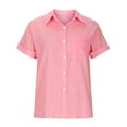 thumbnail image 3 of Ichuanyi Womens Cotton Button Down Shirt Casual Short Sleeve Loose Fit Collared Linen Work Blouse Tops with Pocket,Button On Shirt, 3 of 4
