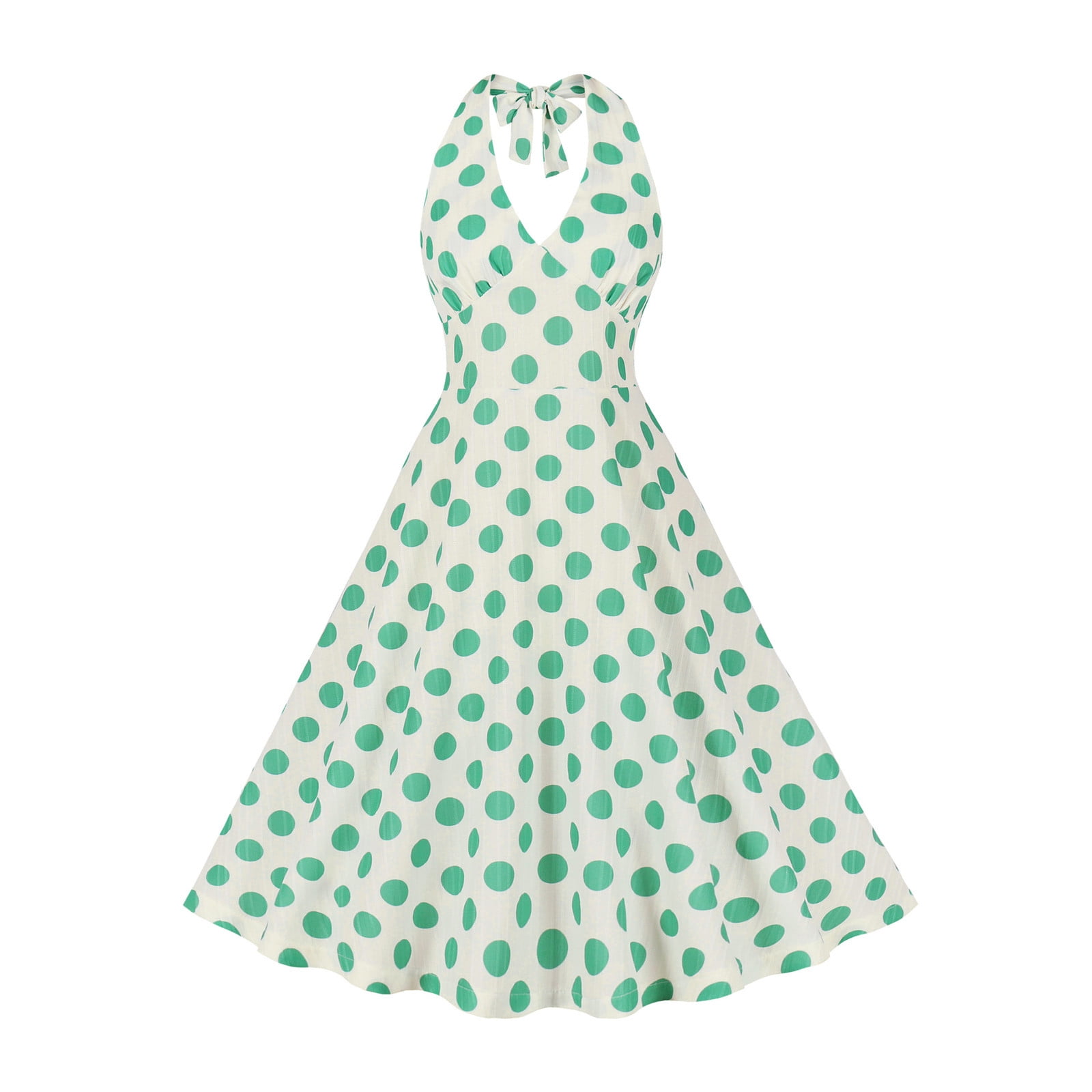 Vintage 1950s Rockabilly Swing Dress - Retro Polka Dot Halterneck A-Line Cocktail Party Dress