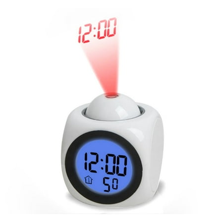 Alarm Century Single - Multi-function Alarm Clock , Projection Alarm Clock LED Desk Clock with Digital LCD Voice Talking Function with Snooze/ Temperature Function,Bedside Alarm Clock