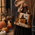 thumbnail image 5 of Halloween Tote Bag, Black Quilted Canvas Shoulder Tote Bag for Women, Large Structured Carry on Tote for Work, Tote Bag for Work with Pumpkin Cat and Bat Pattern, Halloween Canvas, 5 of 7