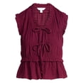 thumbnail image 6 of Time and Tru Women's Textured Tie Front Top, Sizes XS-XXXL, 6 of 6