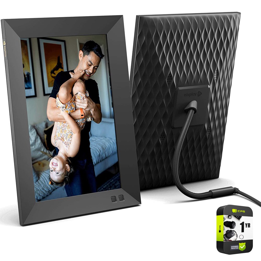 Nixplay W10FBLACK Smart Digital Picture Frame 10.1 Inch Bundle with 1