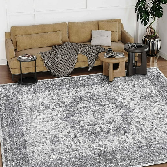 HR Bohemian Rugs Boho abrash Rugs Traditional Theme Gray Bone and Multi Color Luxury Livingroom Carpet Thick Pile and Ultra Soft Non-Shedding Rug