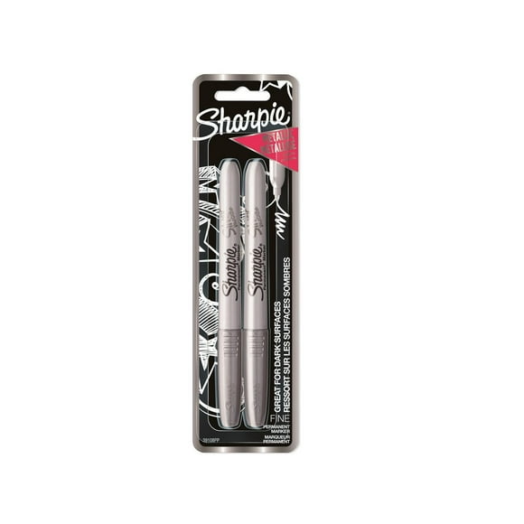 Sharpie Metallic Fine Point Permanent Markers, Silver 2-Pack, Metallic Silver