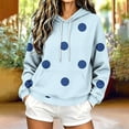 thumbnail image 4 of Women's Loose Drop Shoulder Polka Dot Print Hoodie Long Sleeve Drawstring Pullover Sweatshirt Fashion Casual Hooded Top with Pocket for Daily Wear Blue-B, 4 of 5