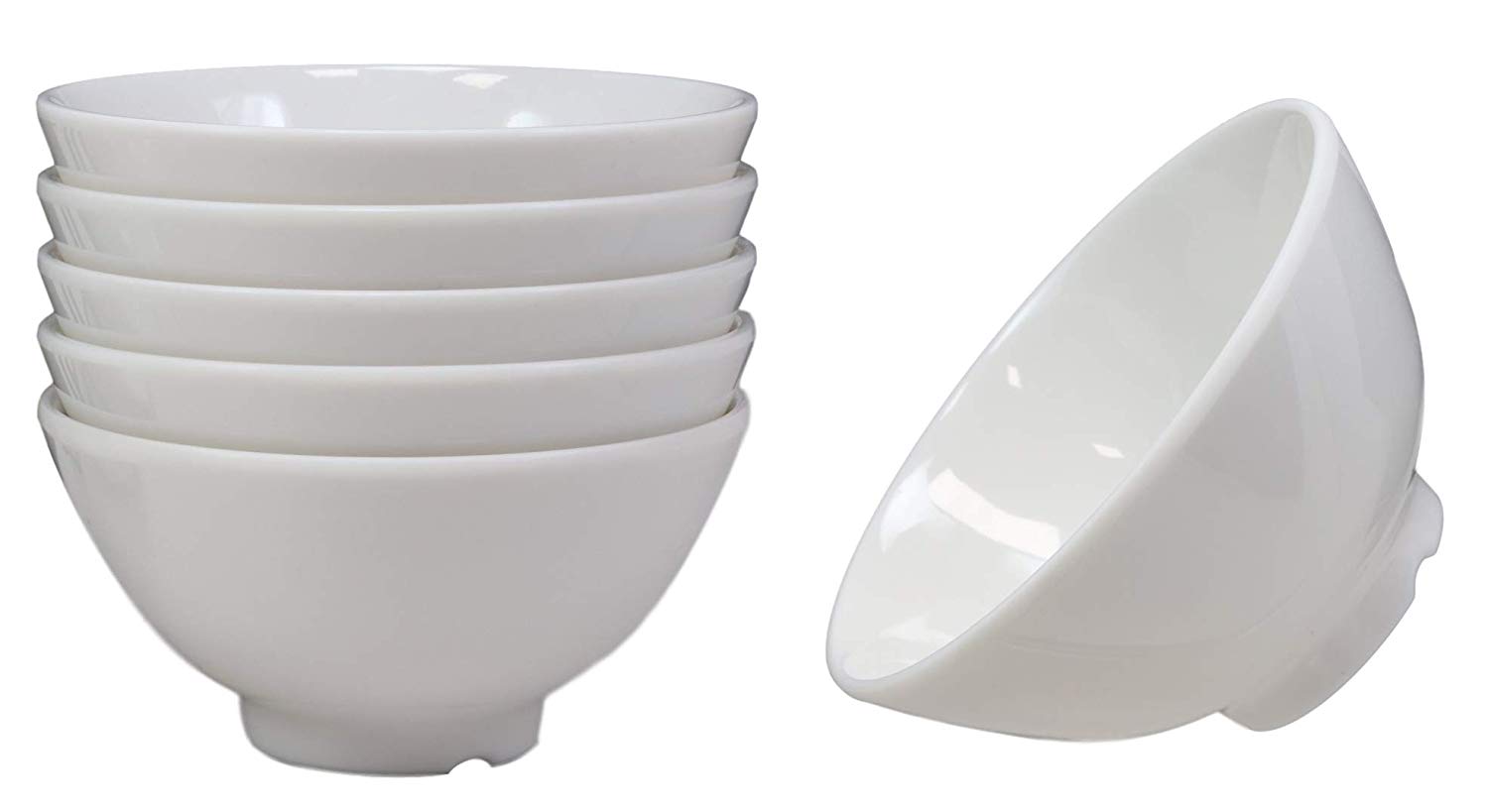 Ebros Gift Contemporary White Smooth Jade Melamine Round Bowls 8oz For Rice Cereal Soup Salad