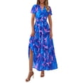 thumbnail image 1 of Vestido largo PRETTYGARDEN para mujer, bohemio, floral, azul, XXL, 1 of 9