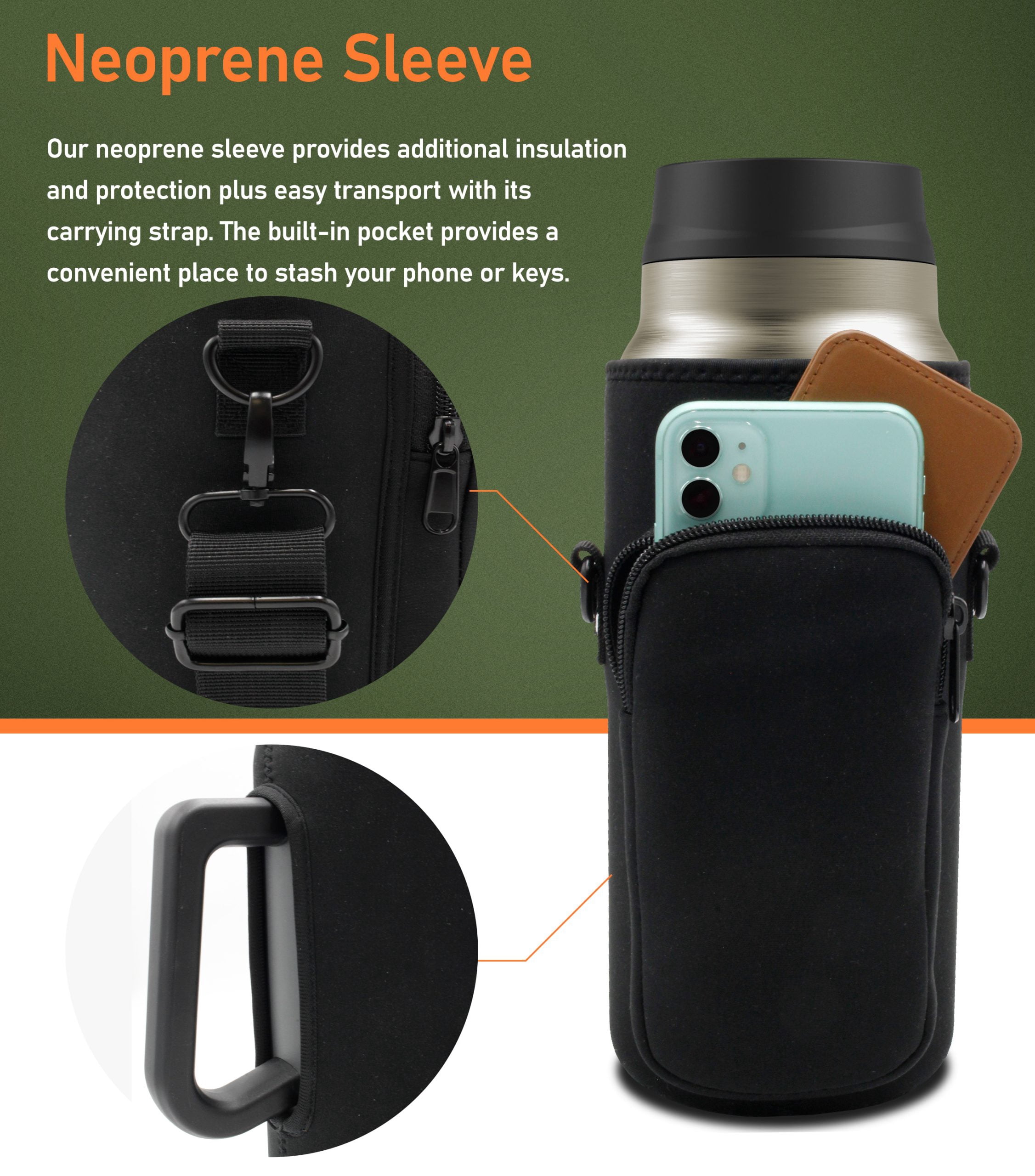 64 oz Water Bottle with Filter Straw Lid and Handle, Insulated Filtered Half Gallon Tumbler for Hot/Iced Drinks (Neoprene Carrying Strap Bag Included)