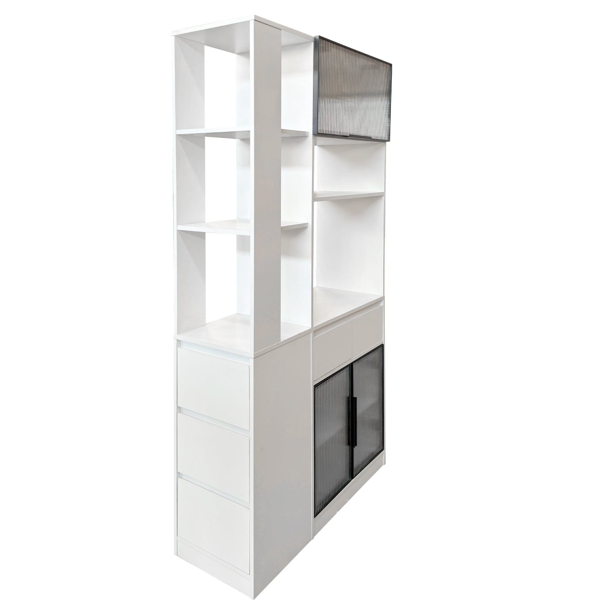 Mintazer 70.8" Tall Kitchen Pantry Storage Cabinet, Freestanding Food Pantry with Drawers & Fluted Glass Doors for Hallway Living Room, White