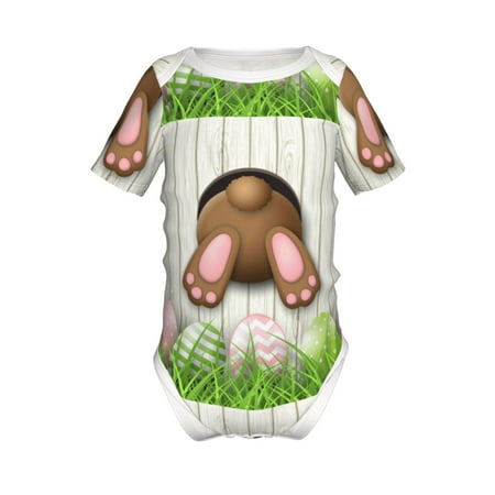 

Lukts Brown Bunny Print Baby Short Sleeve Romper Onesie for Newborn Baby Boys and Girls-18 Months