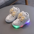 thumbnail image 2 of DMDUOU Toddler Infant Girls Cute Rabbit Ear Light Up Shoes Luminous Flat Bottom Breathable Outdoor Play Casual Sneakers Gold 21, 2 of 6