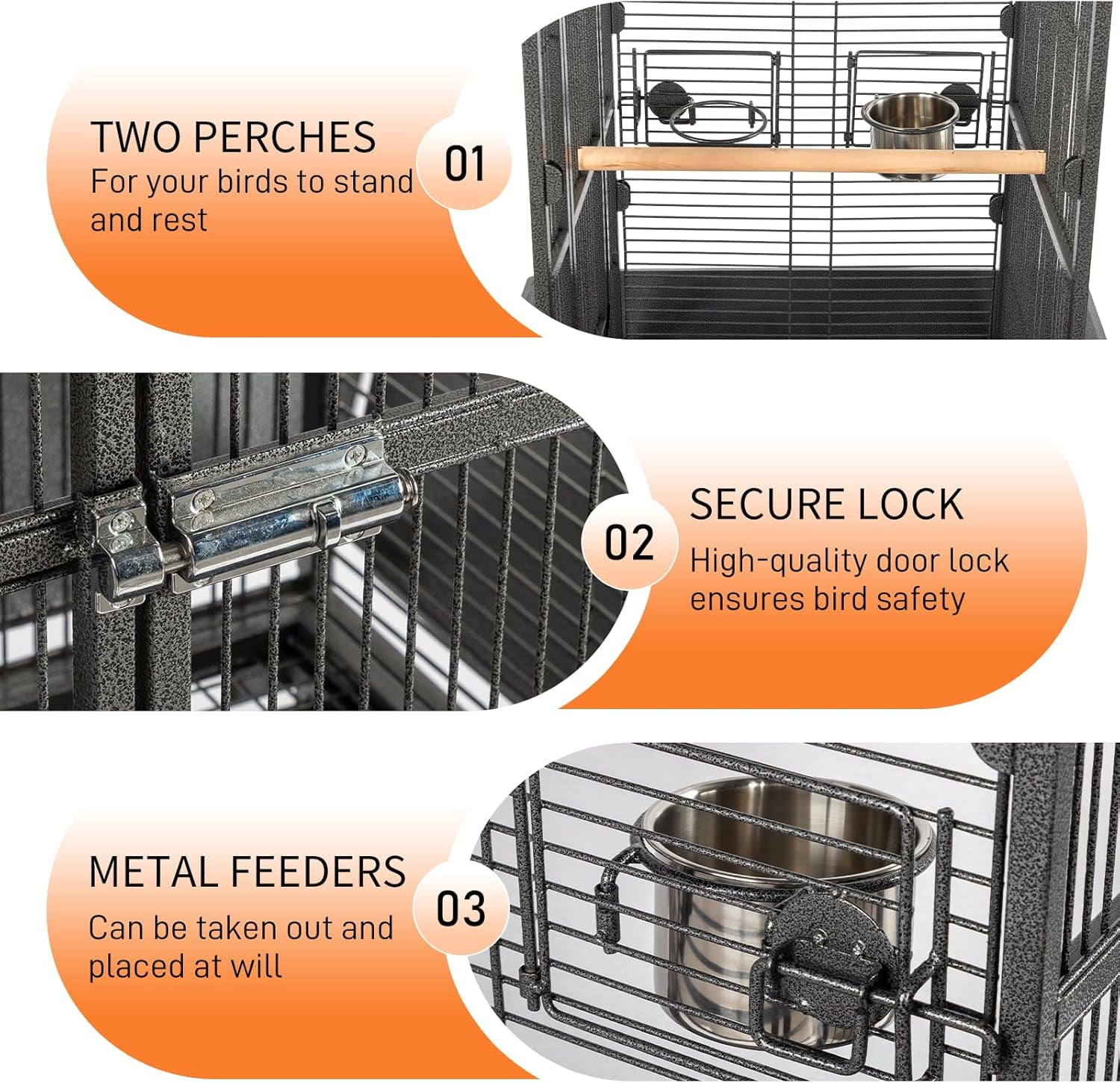 65-Inch Wrought Iron Bird Cage with Playtop | Durable Large Flight Cage with Ladder & Rolling Stand for Parrots, Cockatiels, Budgies, Lovebirds, Small/Medium Birds