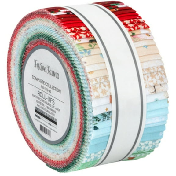 Jelly Roll - Festive Fauna Complete Collection Robert Kaufman 2.5" Strips Roll-Up Bundle Quilter's Cotton Fabric Precuts (RU-1312-40) M538.51