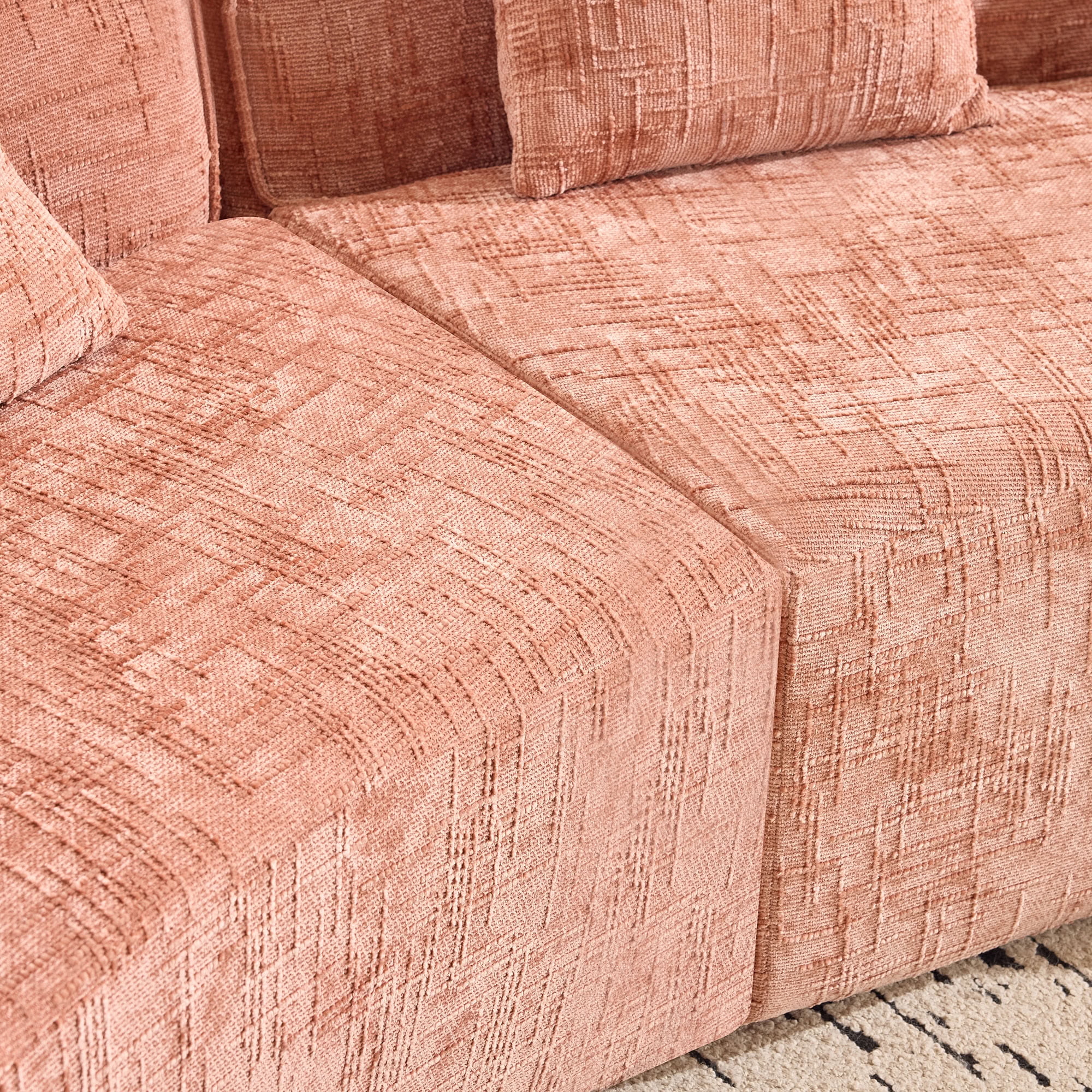 MAYEERTY 4-Seat Curved Compressed Sectional Sofa, Upholstered Cloud Modular Couch with Throw Pillows, No Assembly for Living Room Apartment Small Spaces