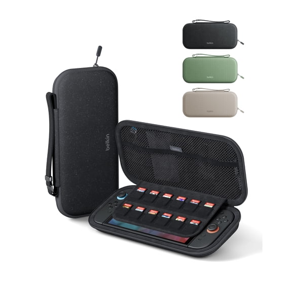 Belkin Travel Case for Nintendo Switch 2 – Hard Shell, Soft Interior, Game Card Pocket, AirTag Holder – Lightweight & Portable Gaming Bag – Charcoal