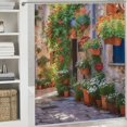 thumbnail image 6 of Orinice Italian Street Shower Curtain Tuscany European Vintage Old Street Floral Greenery Natural Landscape Garden Mediterranean Country Style Fabric Shower Curtain with Hooks 69x72, 6 of 7