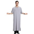 thumbnail image 2 of Men Muslim Islamic Robe Kaftan Round Neck Dishdasha Plain Clothes, 2 of 3