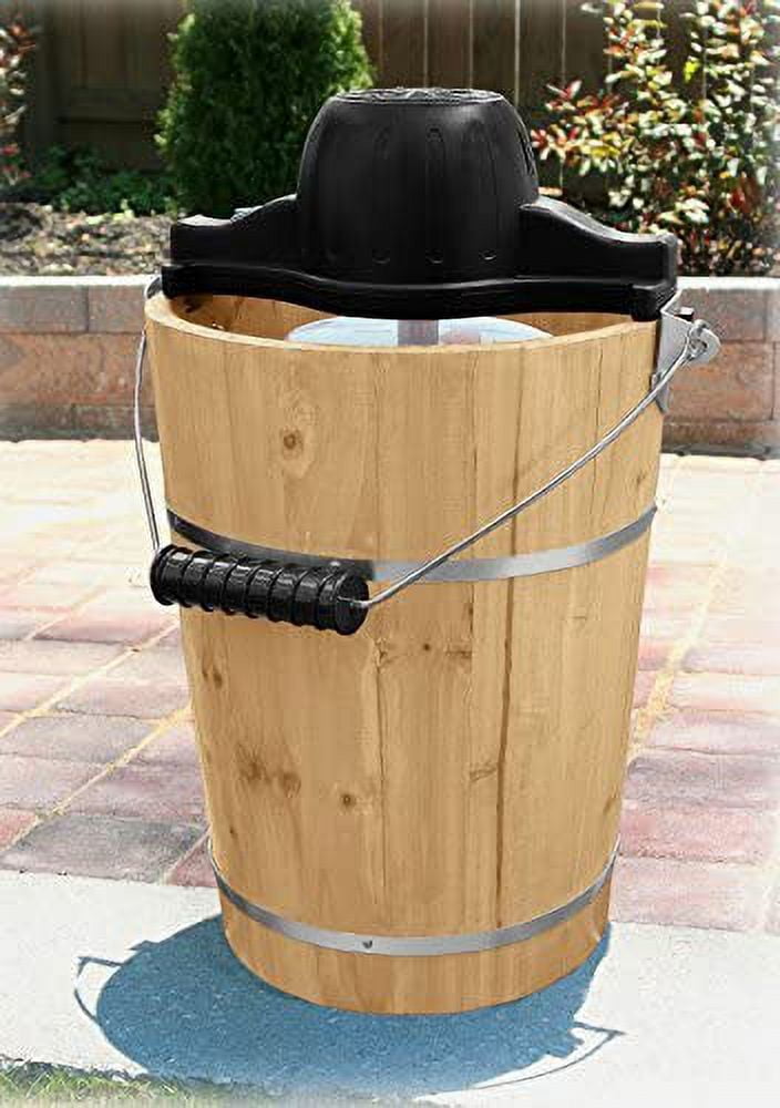 Wjsp Ice Cream Maker 6 Quart Brown Pine Wood Bucket Hand Crank Electric Dual Mode for Home