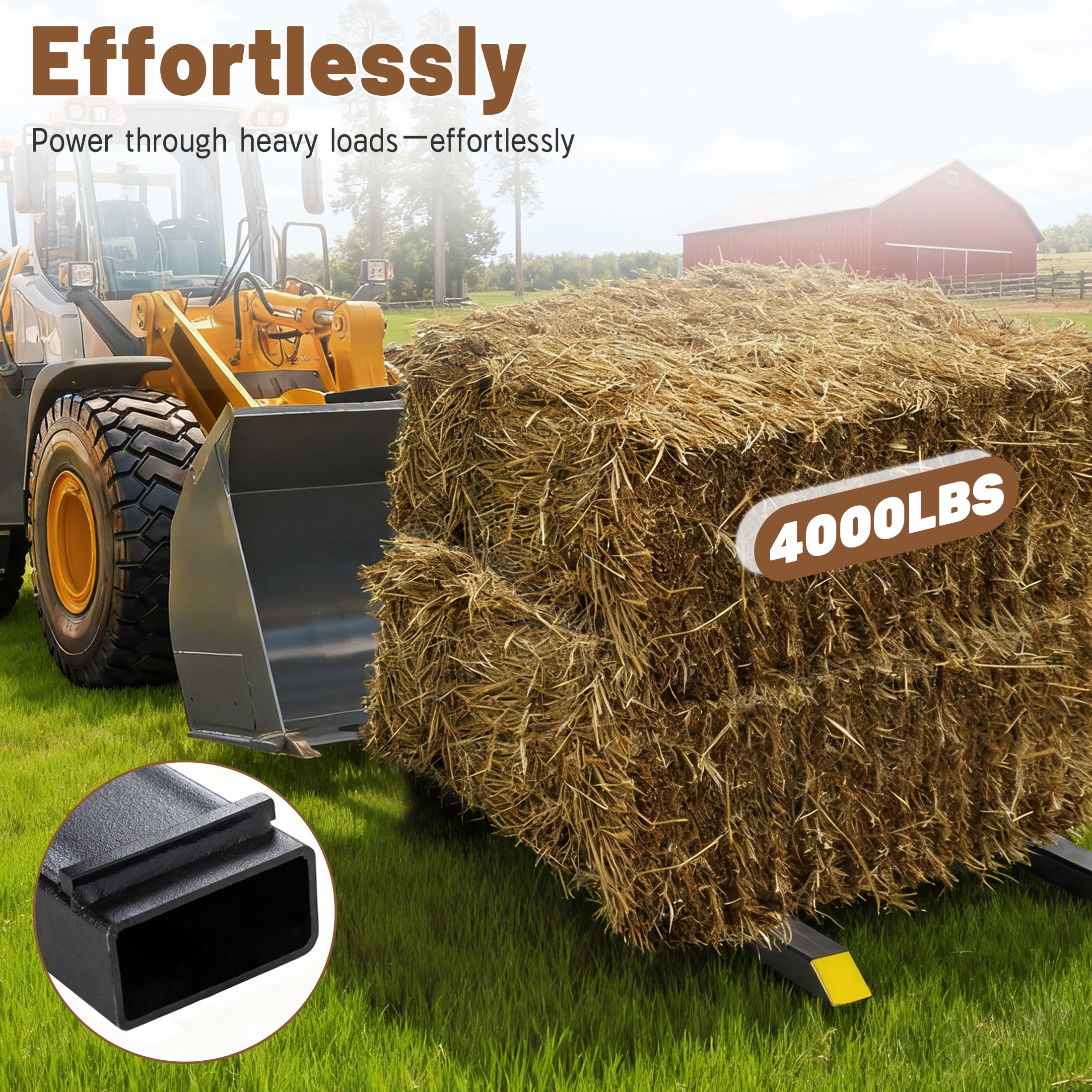 EDX 60" Clamp On Pallet Forks, Heavy Duty 2000lbs Quick Attach, Adjustable Stabilizer Bar for Tractor Attachments, Skid Steer & Loader Bucket
