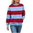 thumbnail image 6 of Karymi Womens Blouses Two-Tone Wide Horizontal Stripe Crew Neck Sweatshirt, Long Sleeve Non-Hooded Pullover Top, Block Color Sweatshirt with Side Pockets Womens T Shirts, 6 of 7