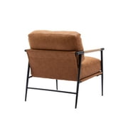Guyou Modern Accent Chair, Upholstered Faux Leather Reading Armchair with Metal Legs, Casual Living Room Chair with Removable Cushion and Backrest for Living Room Bedroom Study, Brown