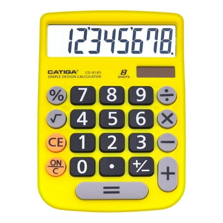 Catiga Electronics CD-8185 Dual Power Calculator, Large LCD & Buttons, 8 Digit, (Yellow)