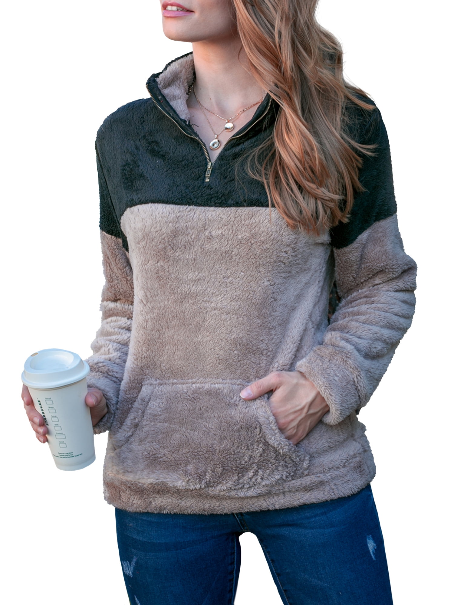 walmart womens fuzzy quarter zip