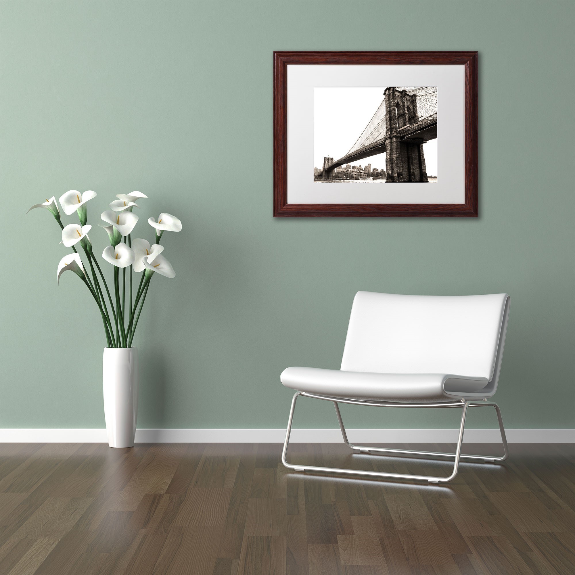 Trademark Fine Art "Brooklyn Bridge 2" Canvas Art by CATeyes, White Matte, Wood Frame