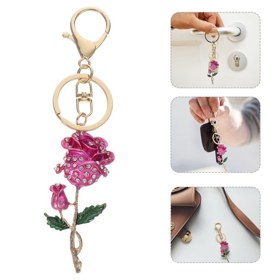 AURARMLET Elegant Rose Keychain 1Set Rhinestones Decoration for Women Purses and Handbags